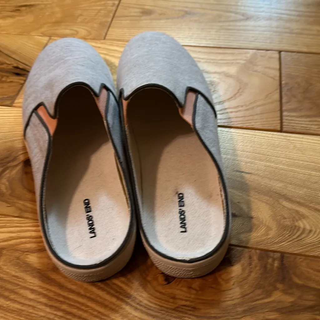 Lands End Women’s Gray/Coral Canvas Slip On Shoes, Sz 9 - Image 3