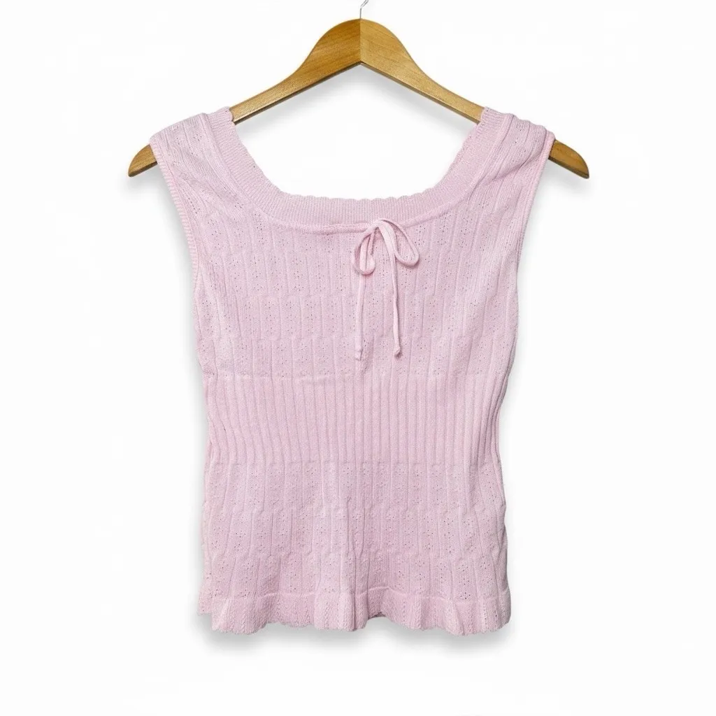 Ms. J Jacobson Womens Pink Ribbed Knit Tank L 100% Cotton Coquette Balletcore Size L - Image 2