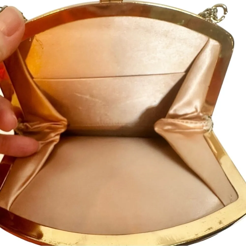 Vintage Purse Women's Gold Lame' Metal Chain Satin Interior Gold Hardware - Image 4
