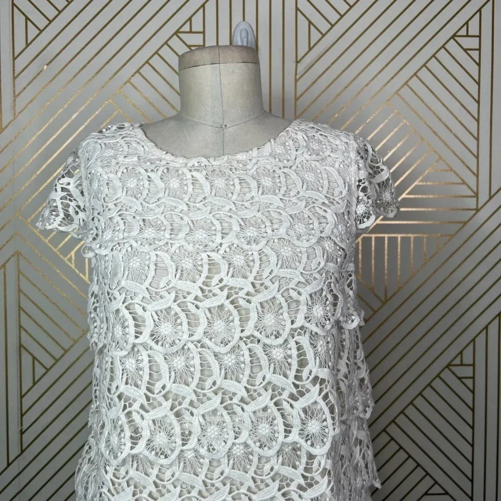 See by Chloe‎ Tiered Lace Crochet Dress Ivory White Size 8 - Image 5