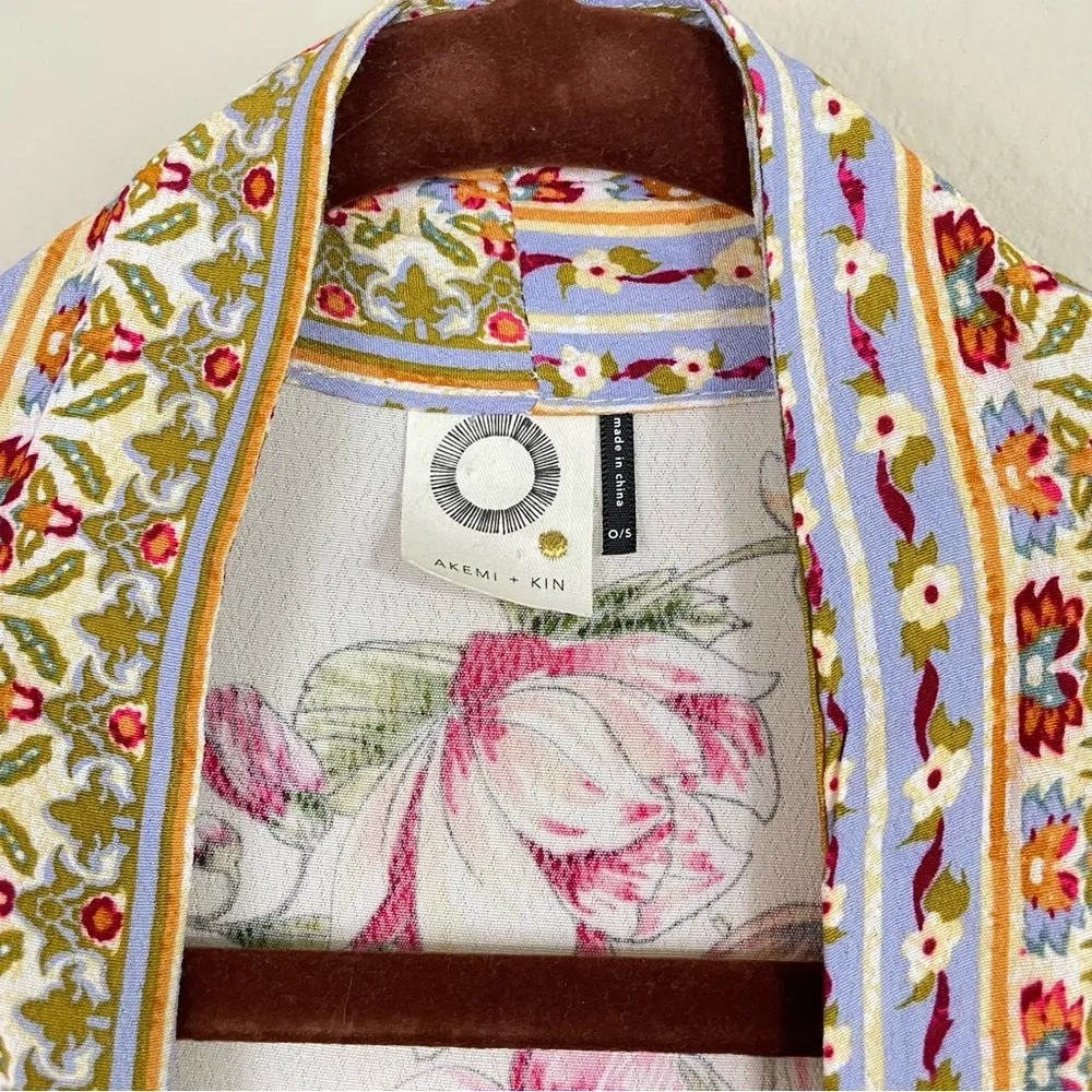 Anthropologie Akemi + Kin Floral Long Sleeve Open Short Kimono Cardigan One Size - Image 6