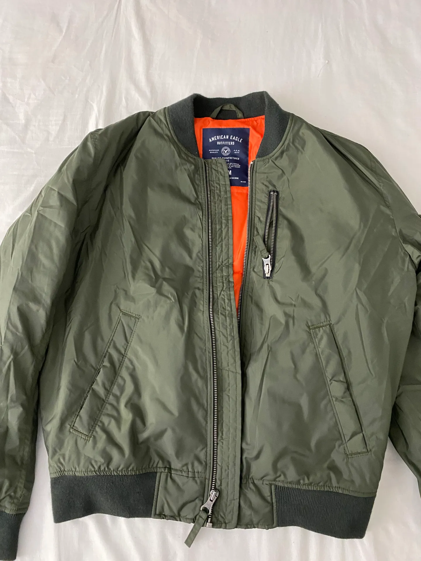 American Eagle Green Bomber Zip Up Jacket - Image 4