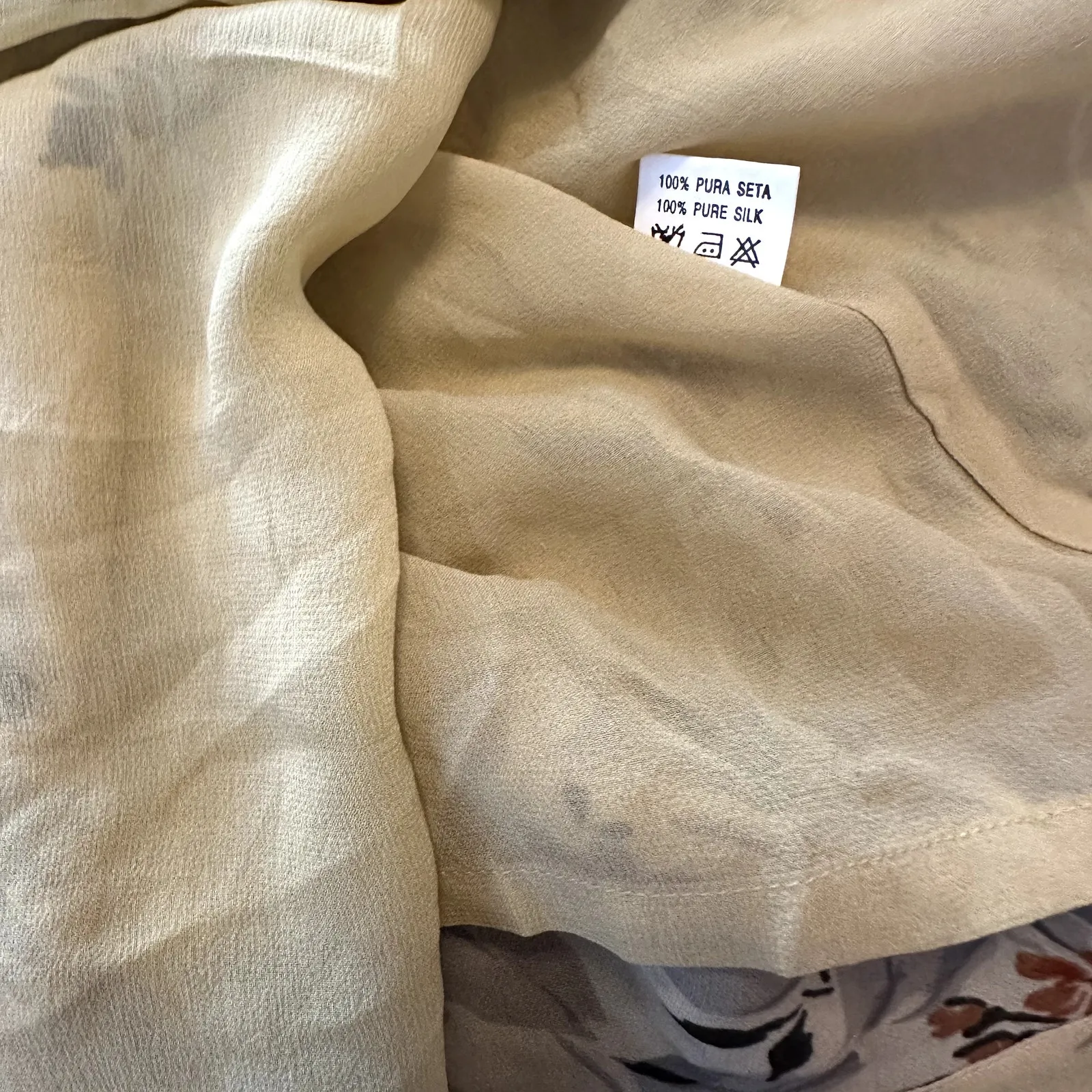 Blunauta Midi Skirt 100% Silk Pleated Elastic Waist Floral Print Yellow 38 8 M - Image 4