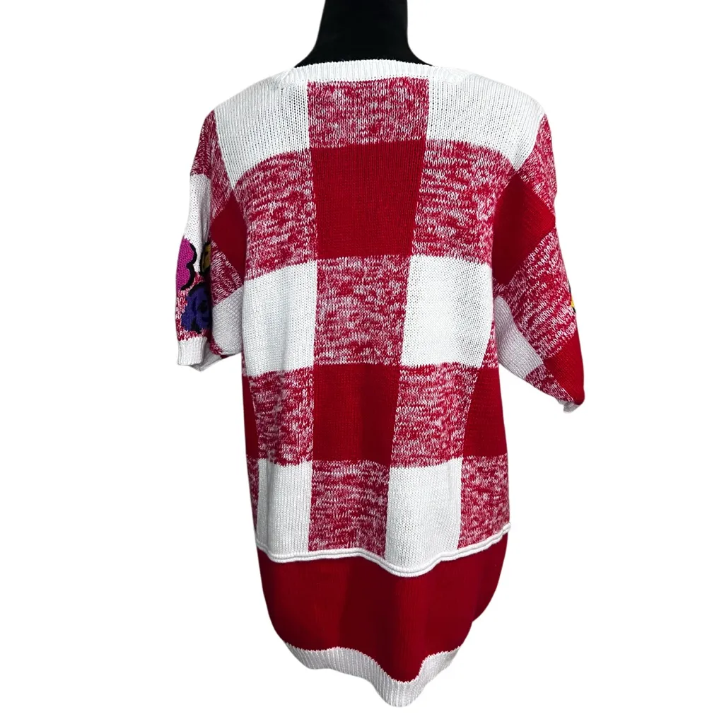 Vintage Colorful Checkered Knit Sweater Red Size L - Image 2