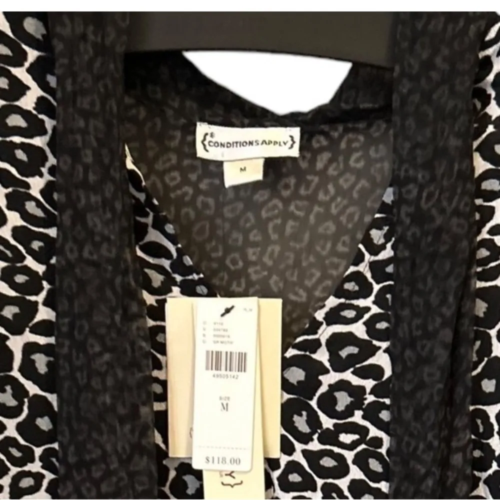 Anthropologie Marion Leopard Top Black Animal Print Blouse Size‎ M Long Sleeve - Image 9