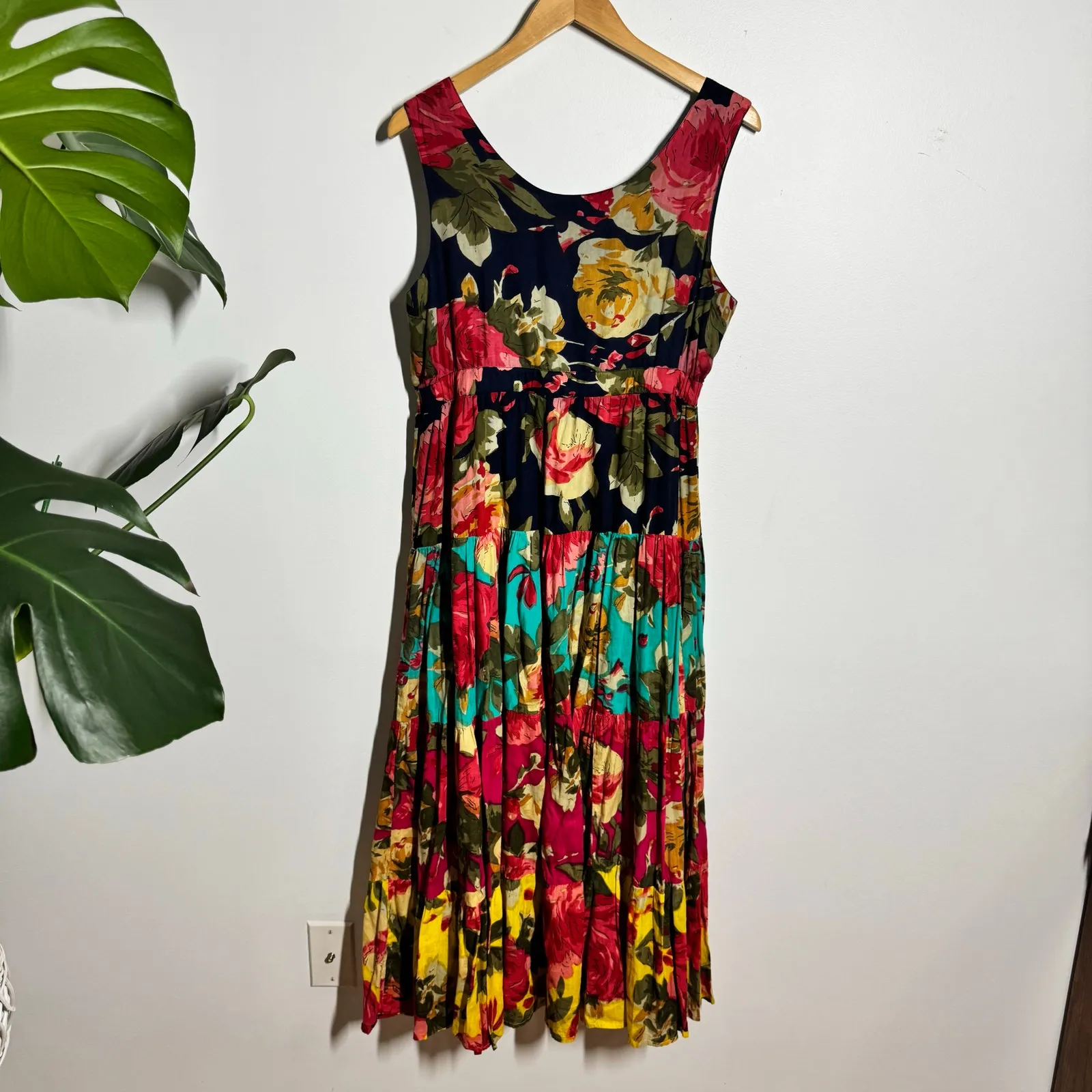 Vasna Desire Boho Floral Tiered Maxi Summer Dress Women L Cotton Casual Cottage Red Size L - Image 2