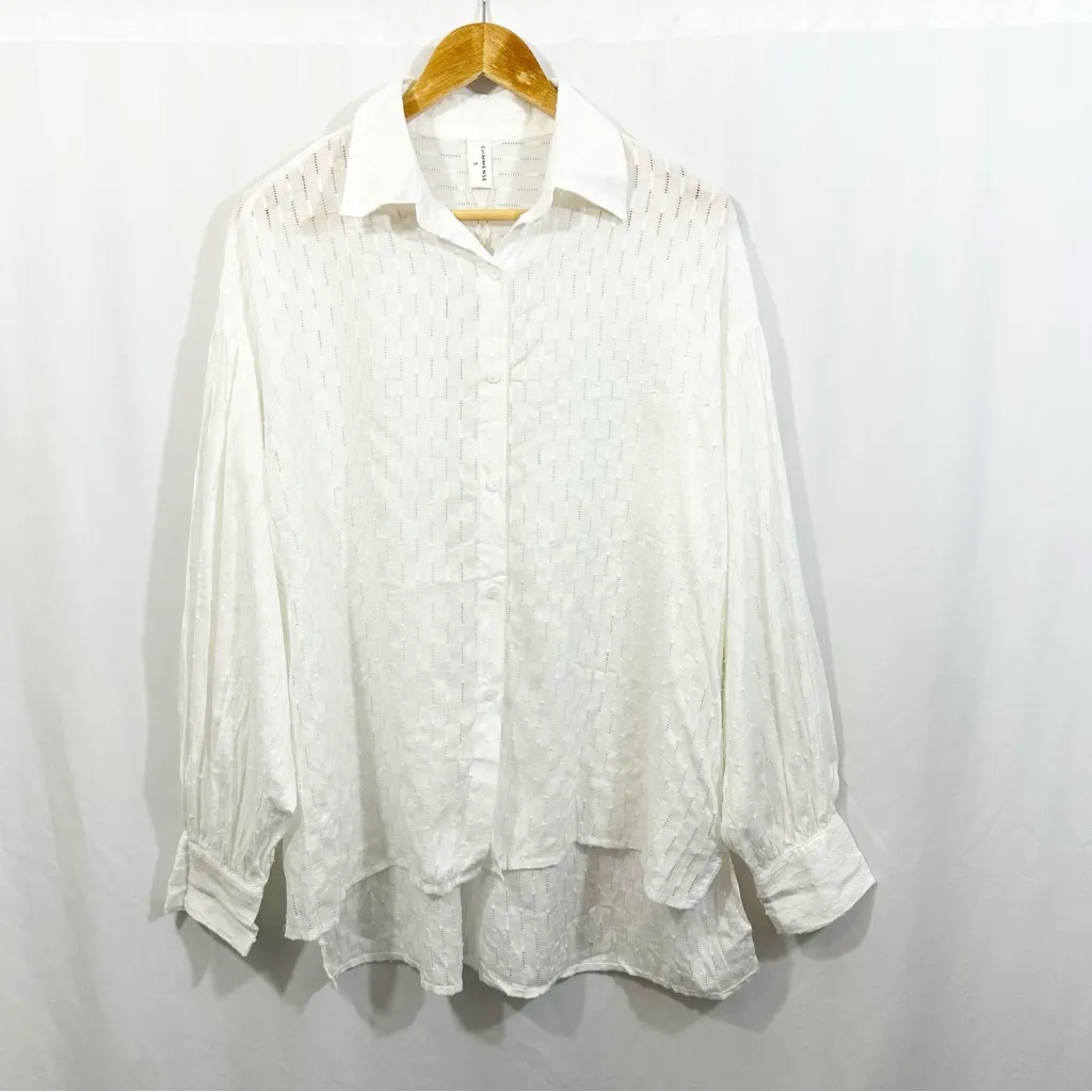 NWT Commense Textured Long Sleeve Button Down Top White - Image 2