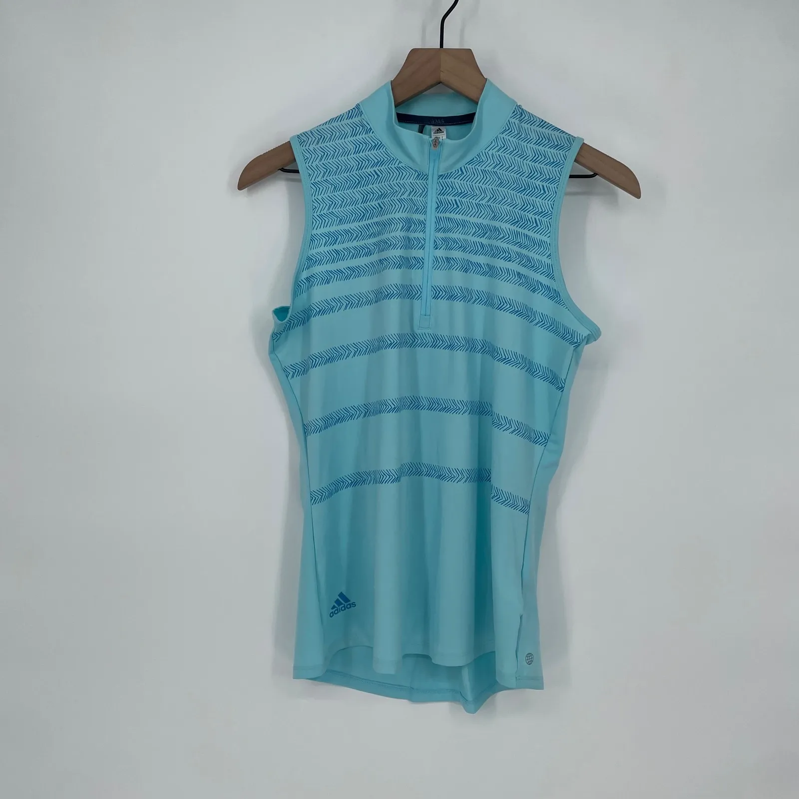 Adidas Womens Golf Shirt Sz S Light Blue Sleeveless Quarter Zip Athletic Polo - Image 2