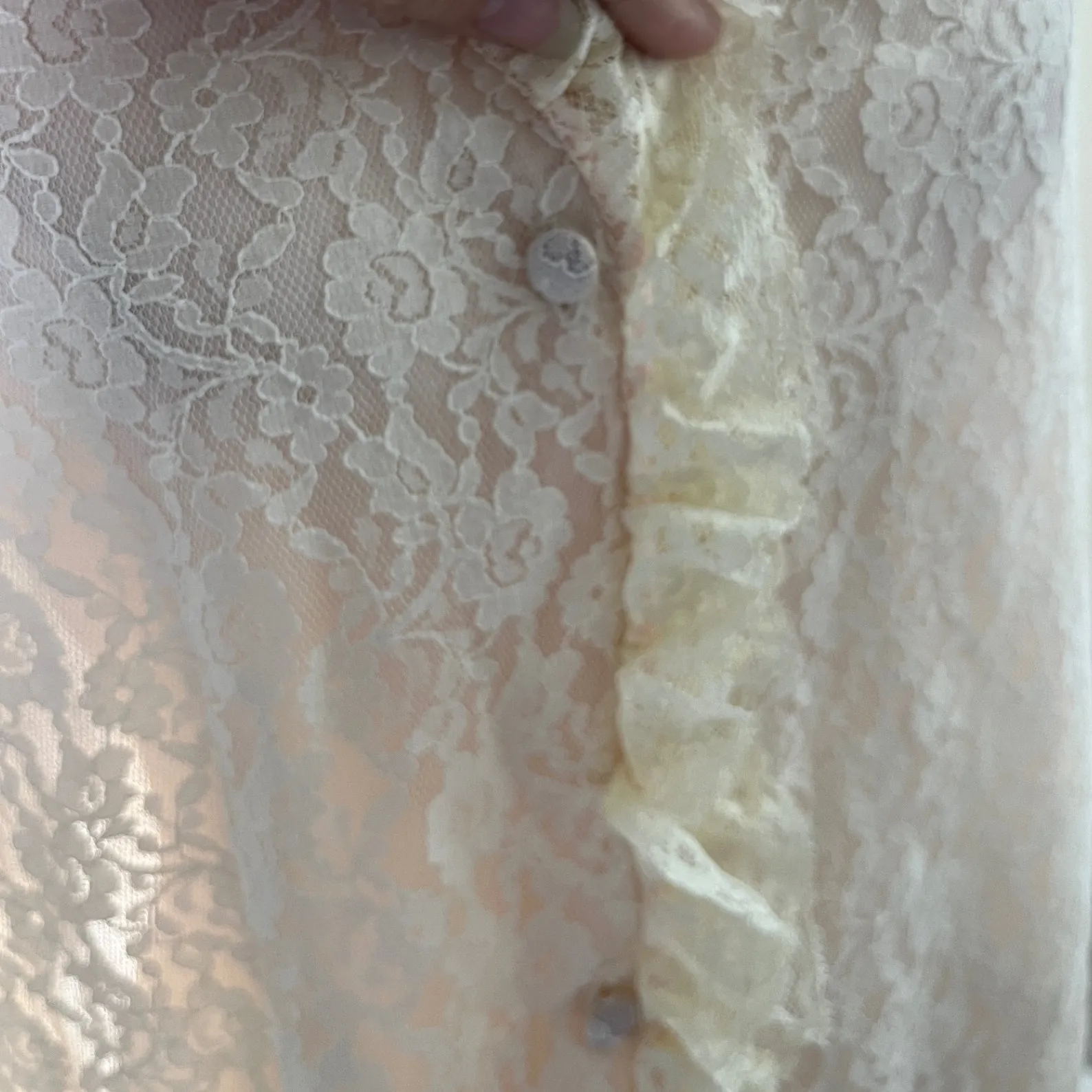 Vintage Lady Irene Lace Ruffle Peignoir Robe L Ivory Pink Ribbon Nylon Nightgown Tan Size L - Image 10