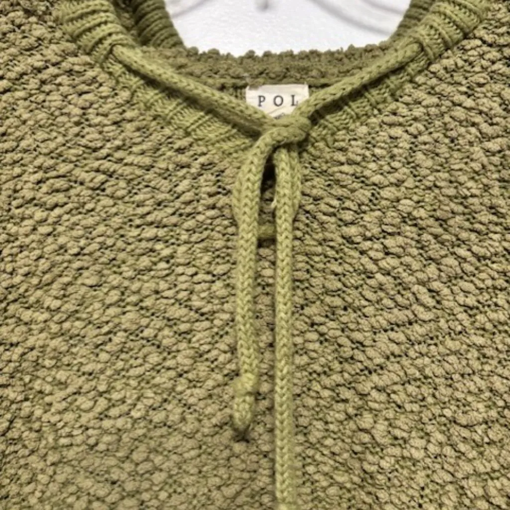 Pol M Moss Green Hoodie Sweater Ribbed Hi Lo Long Sleeve Boho Popcorn Knit Warm - Image 5