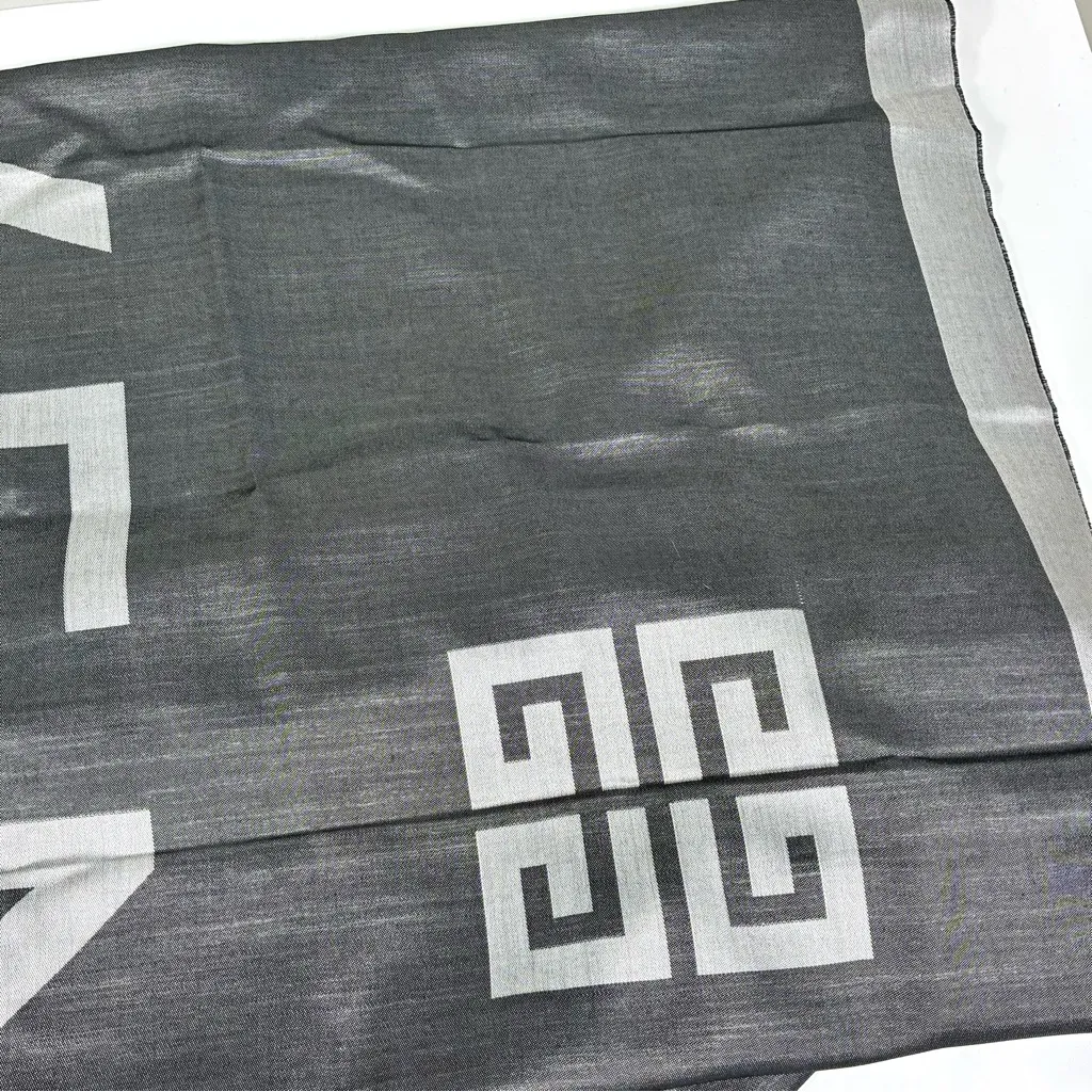 Givenchy Block Logo Silk & Wool Oblong Scarf Gray Charcoal NWT - Image 11