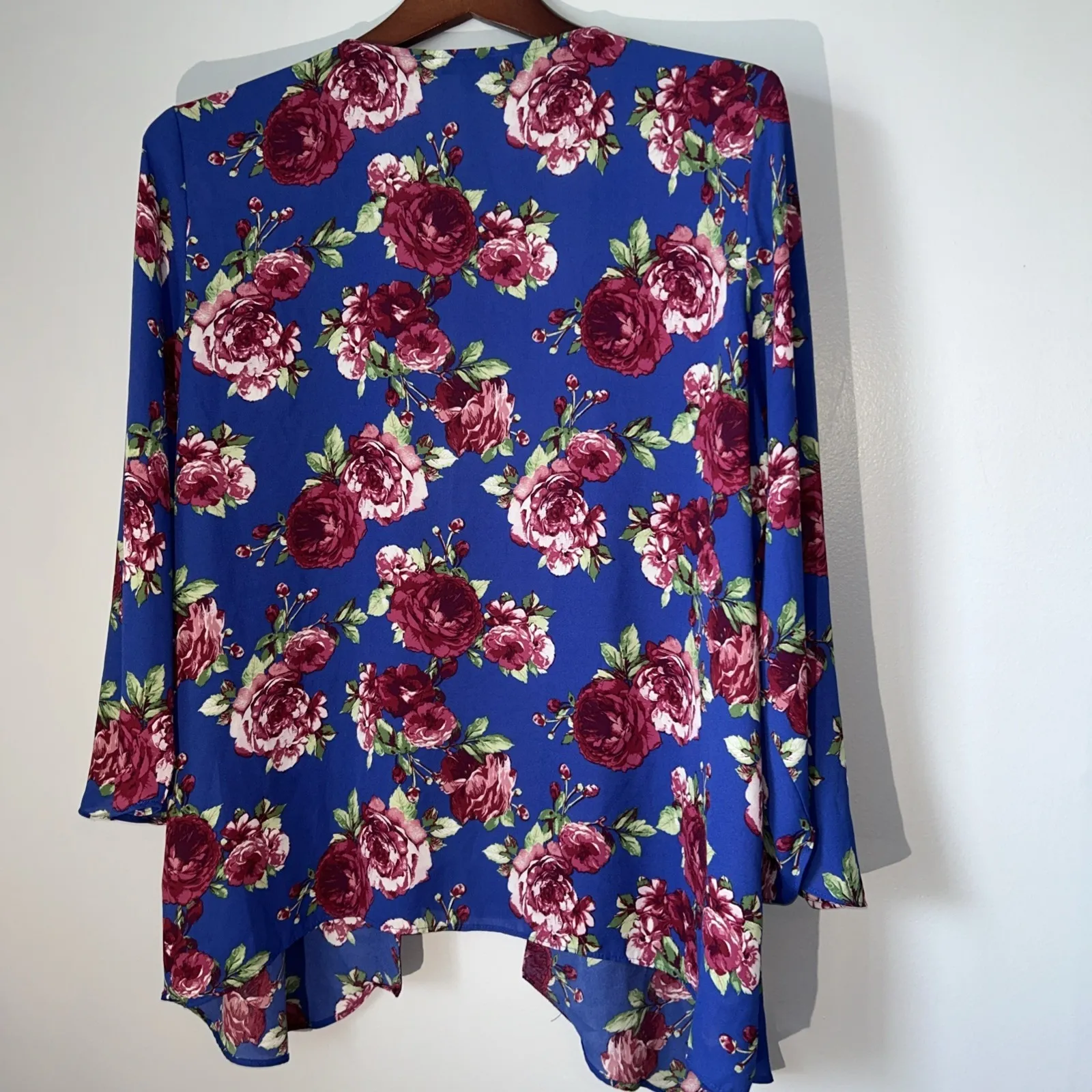 The Pioneer Woman Shark Bite Duster Rose & Blue Floral‎ Top Kimono L/XL Size L - Image 7