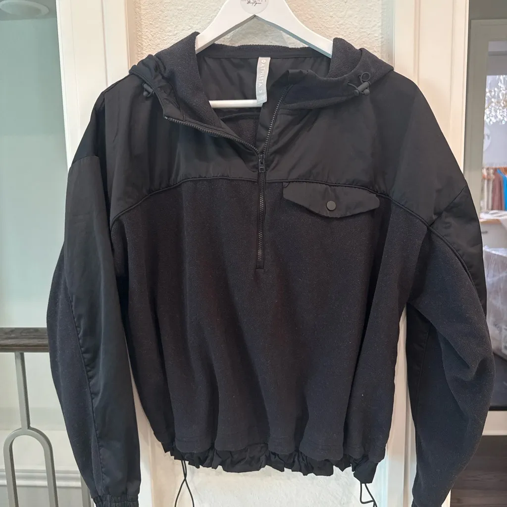 Athleta Black Hooded Half-Zip Pullover Jacket | Size M - Image 2