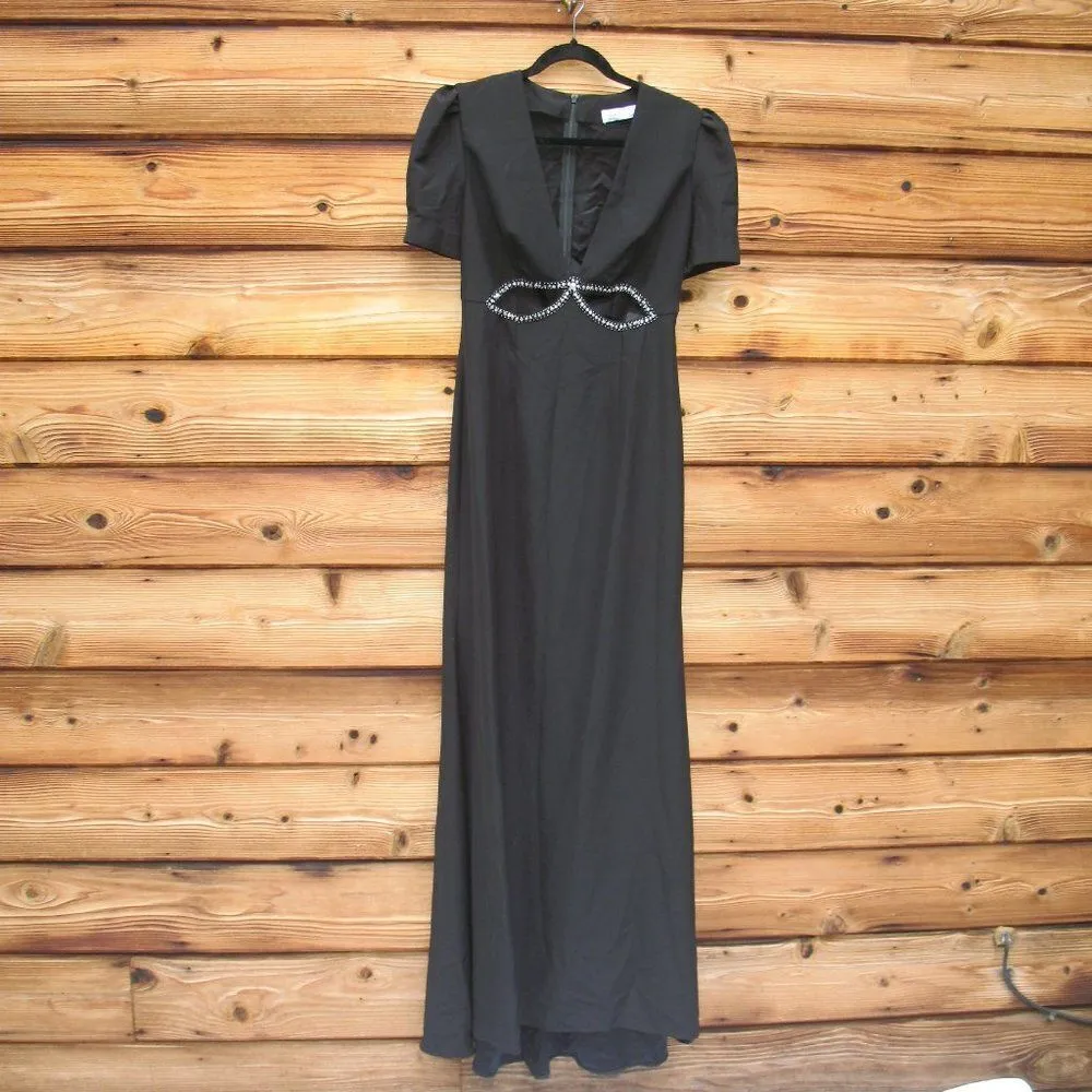 NWT Mac Duggal Ieena Puff Sleeve Black Cut Out Gown Dress 6 2630 - Image 8
