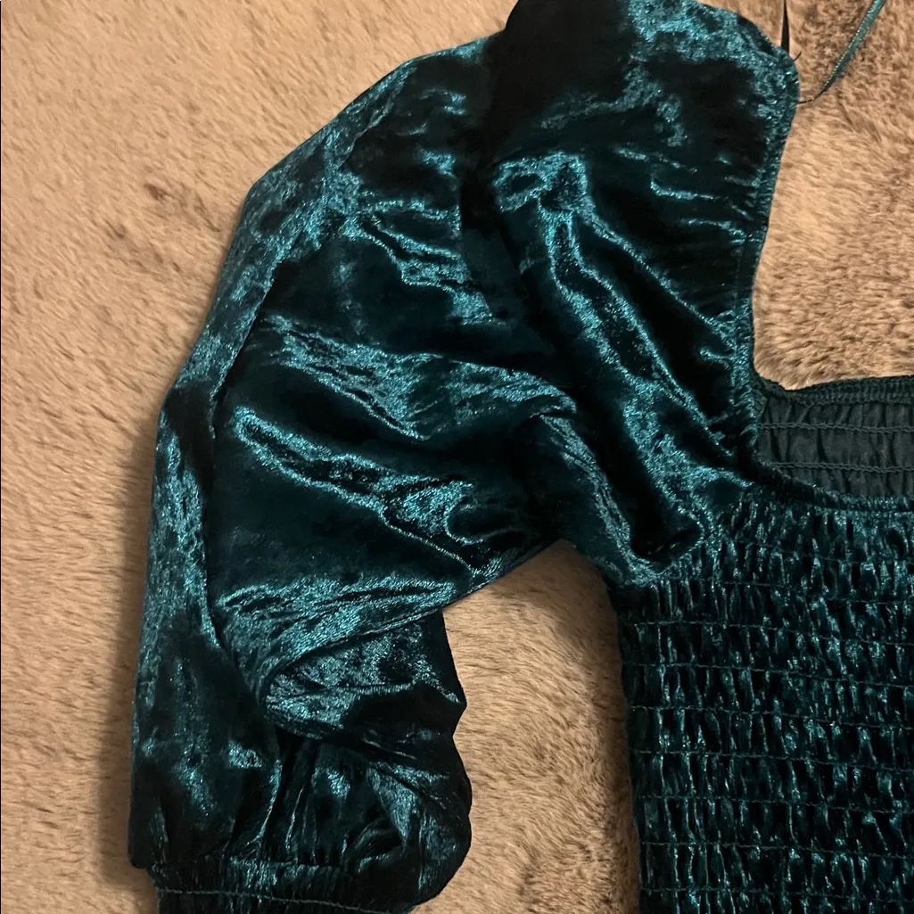 Miami Teal Velvet Puff Sleeve Blouse - Image 4