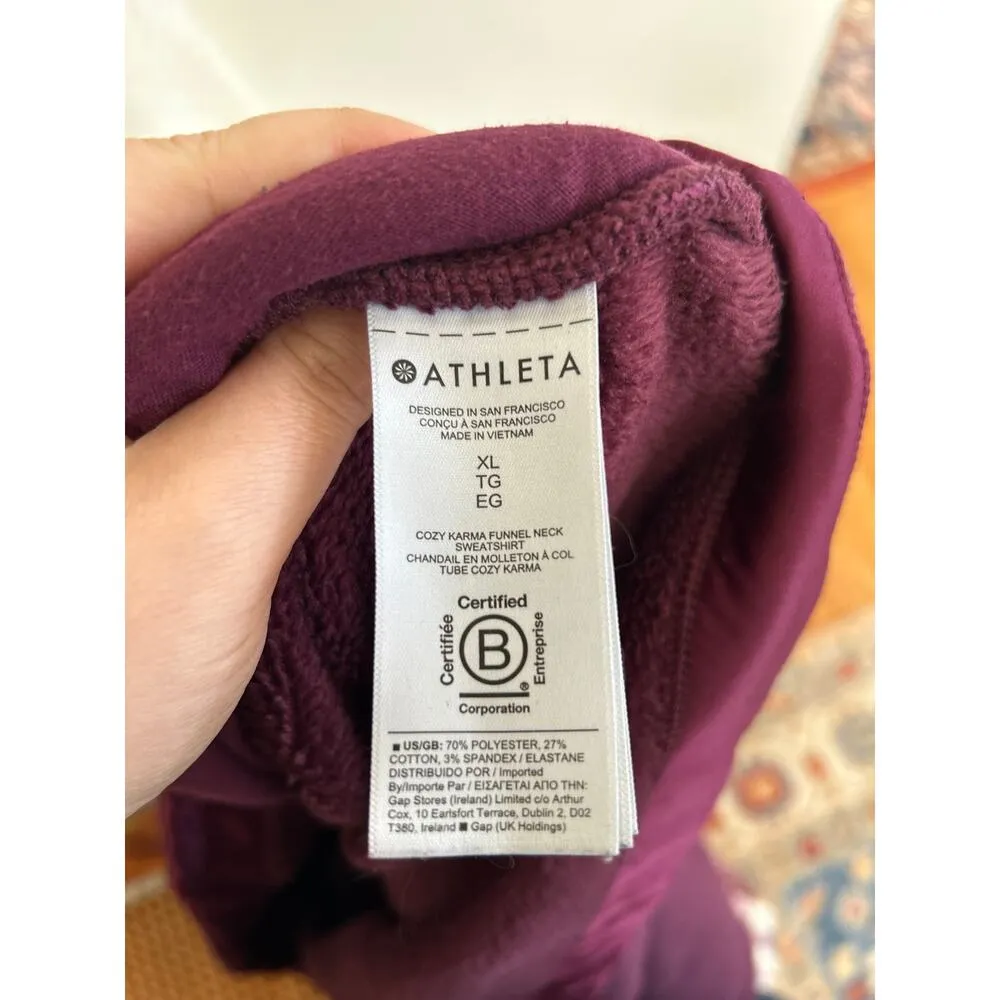 Athleta Cozy Karma Burgundy Fleece Lined Cowl Neck Pullover Sweatshirt - Image 4