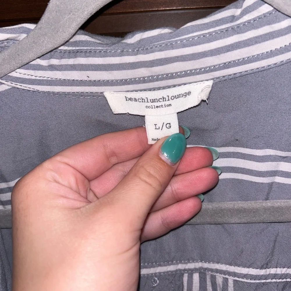 BeachLunchLounge Striped Button Down Shirt Beach Coverup Blue Large - Image 3