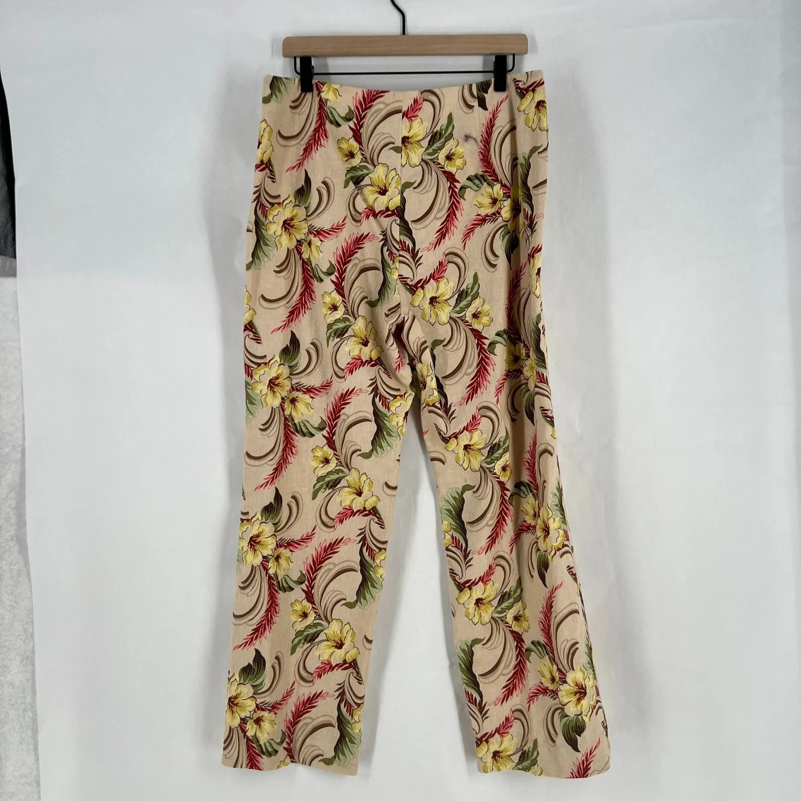 Oscar de la Renta Pants Womens 14 Multicolor Floral Linen Straight Leg Side Zip - Image 3