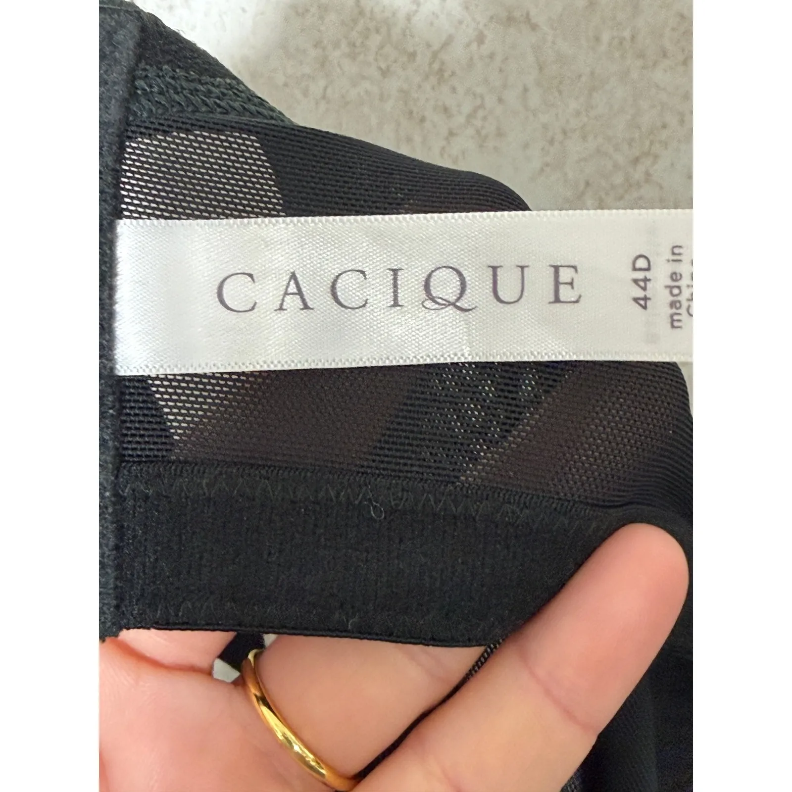 Cacique Black Sheer Heart Embroidery Unlined Balconette Bra Flirty Sexy Mesh 44D - Image 3