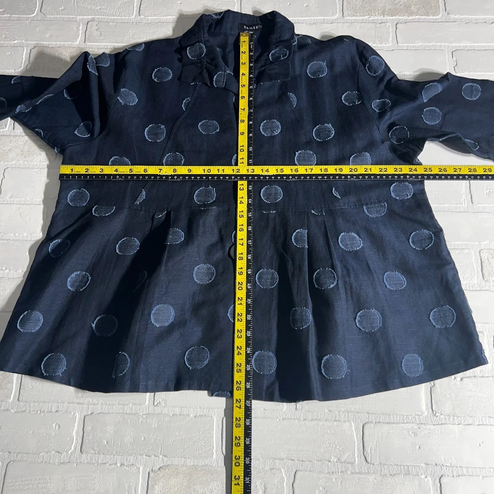 Damee‎ Jacket Topper Womens 3X Navy Blue Polka Dot Button Up 3/4 Sleeve Artsy - Image 2