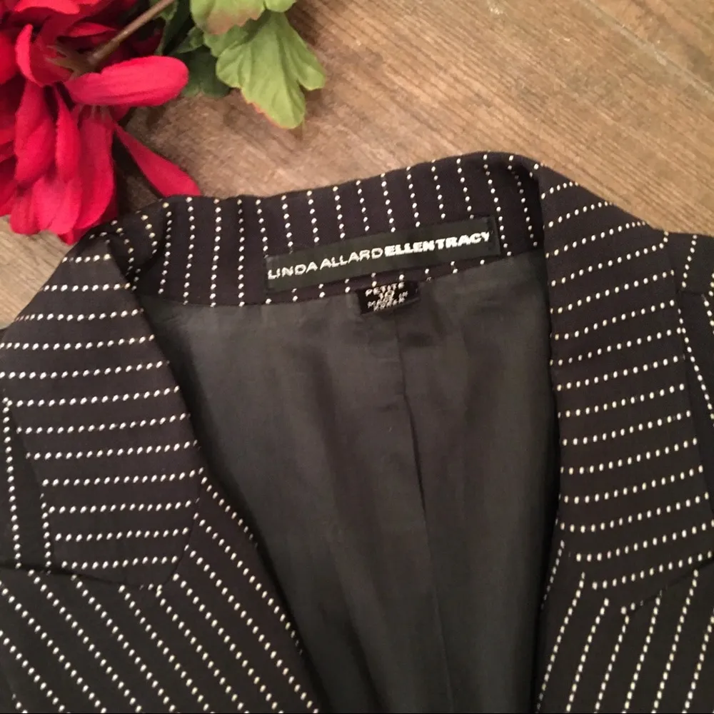 Linda Allard Ellen Tracy Suit Jacket Wool Blend Black Pinstripe Black Wo… - Image 3