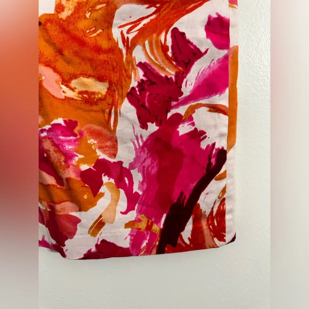 Calvin Klein Pink & Orange Abstract Floral Pencil Skirt with Pockets sz 2P - Image 2