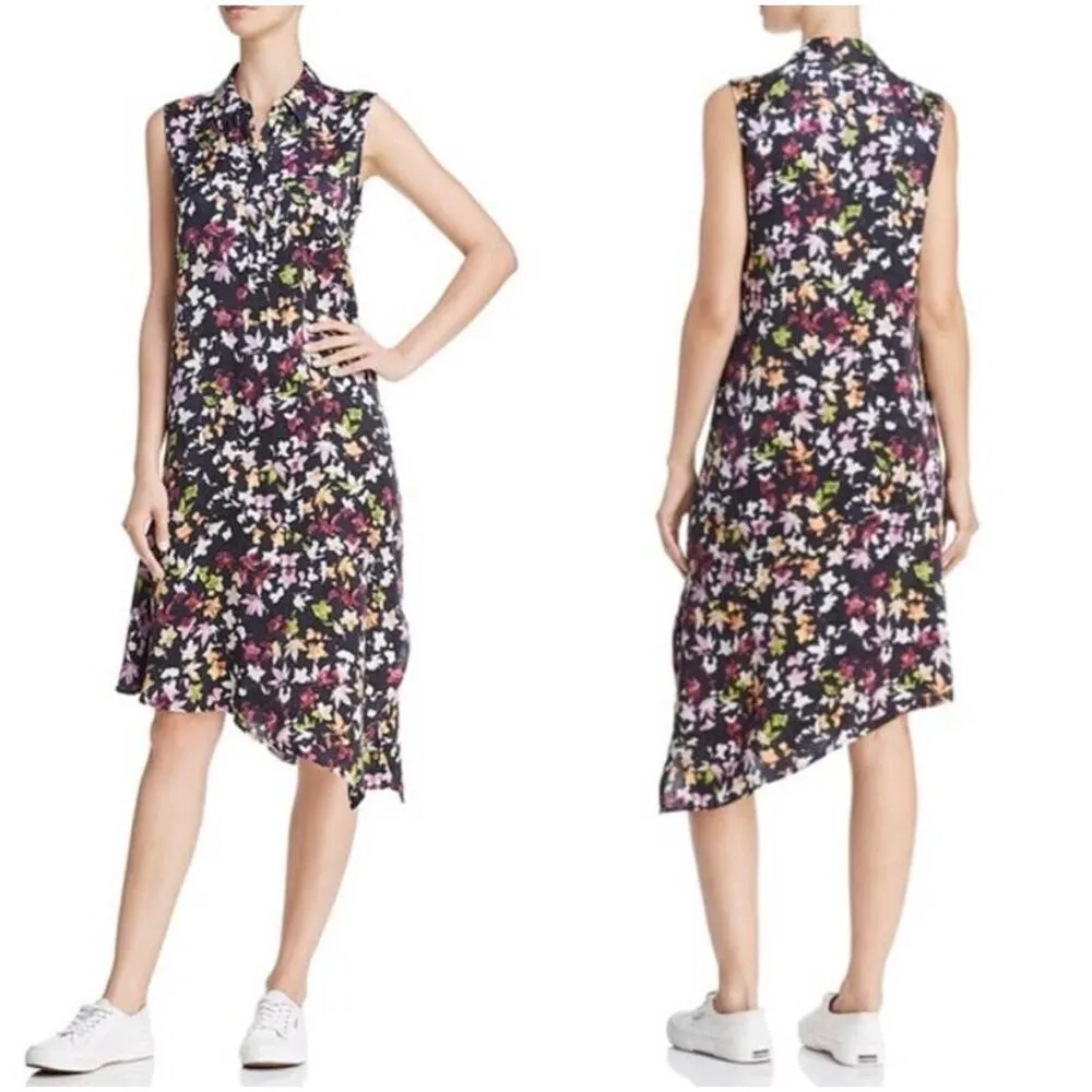 Equipment Femme Tira Black Floral Silk Diagonal Hem Midi Dress Size Medium - Image 11