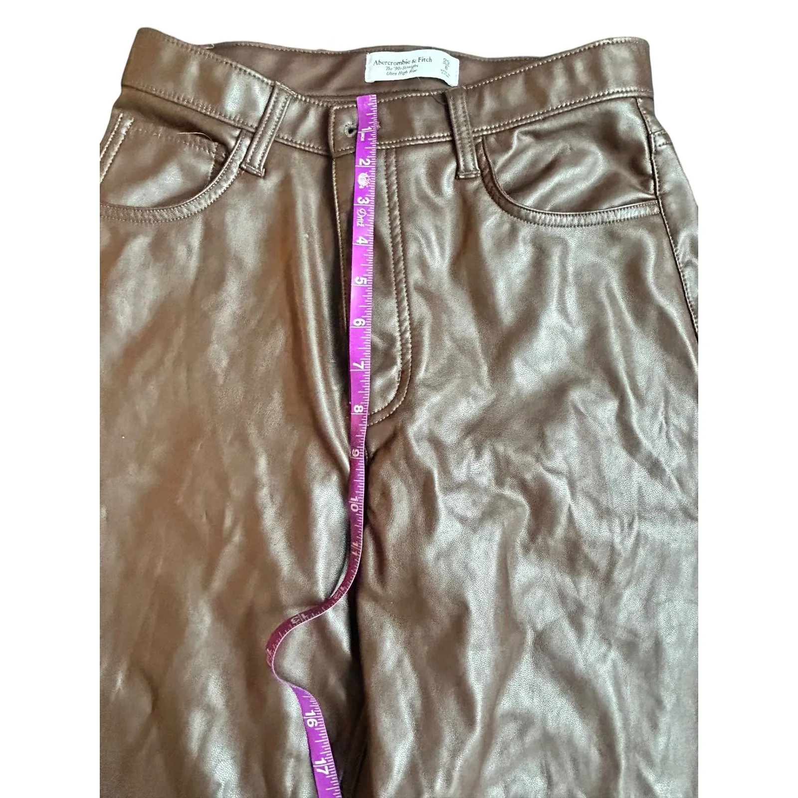 Abercrombie & Fitch The 90s Straight Ultra High Rise Faux Leather Pants Brown 29 - Image 8