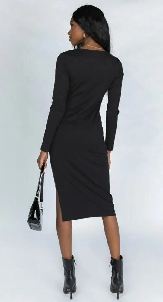 Princess Polly Lioness Black Don't Blame Me Long Sleeve Side Slit Dress S - Image 4