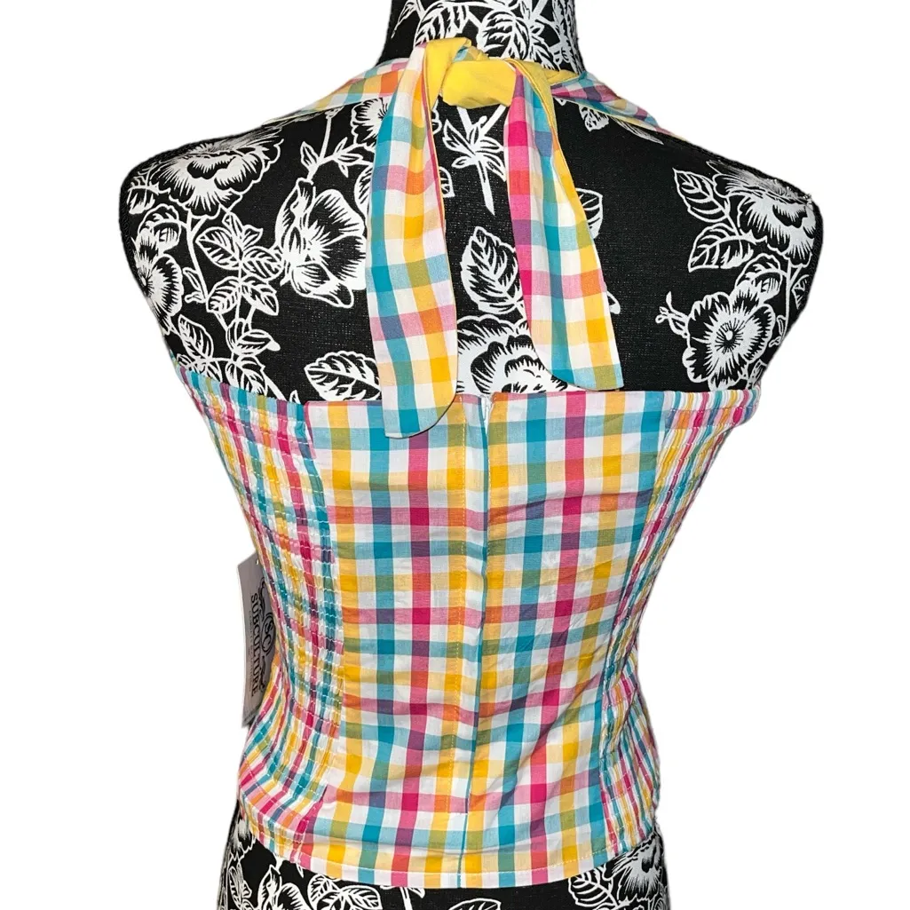 VOODOO VIXEN Checked Chiquita Halter Neck Top Yellow Size XS - Image 6