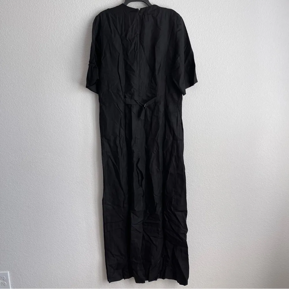 COS Linen-Blend V-Neck Short Sleeved Wide-Leg Jumpsuit,  Black Size 12 EXCELLENT - Image 7