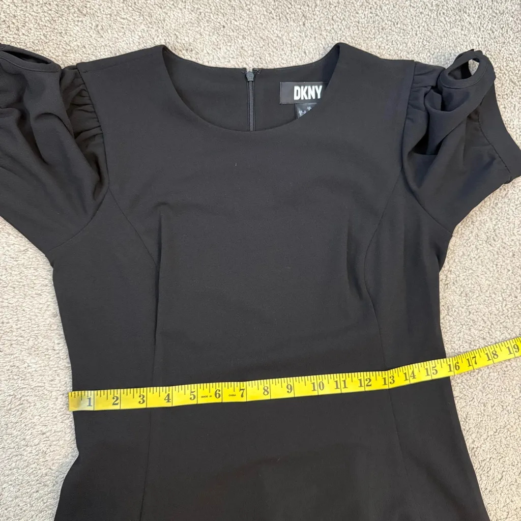 DKNY Gold Tone Button Sleeve Fit And Flare Dress Black 8 - Image 11