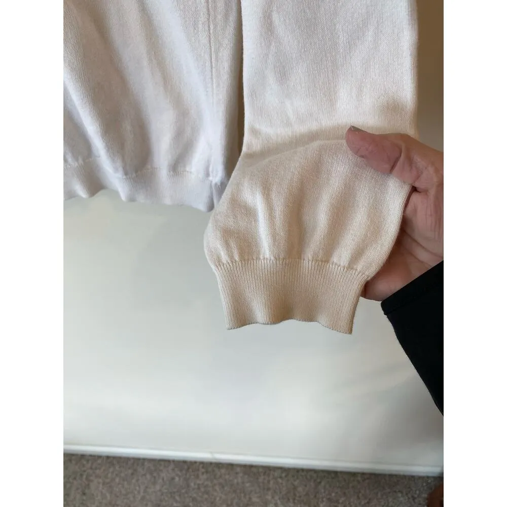 Talbots Women’s Sweater Medium Mock Neck Long Sleeve White 100% Cotton - Image 3