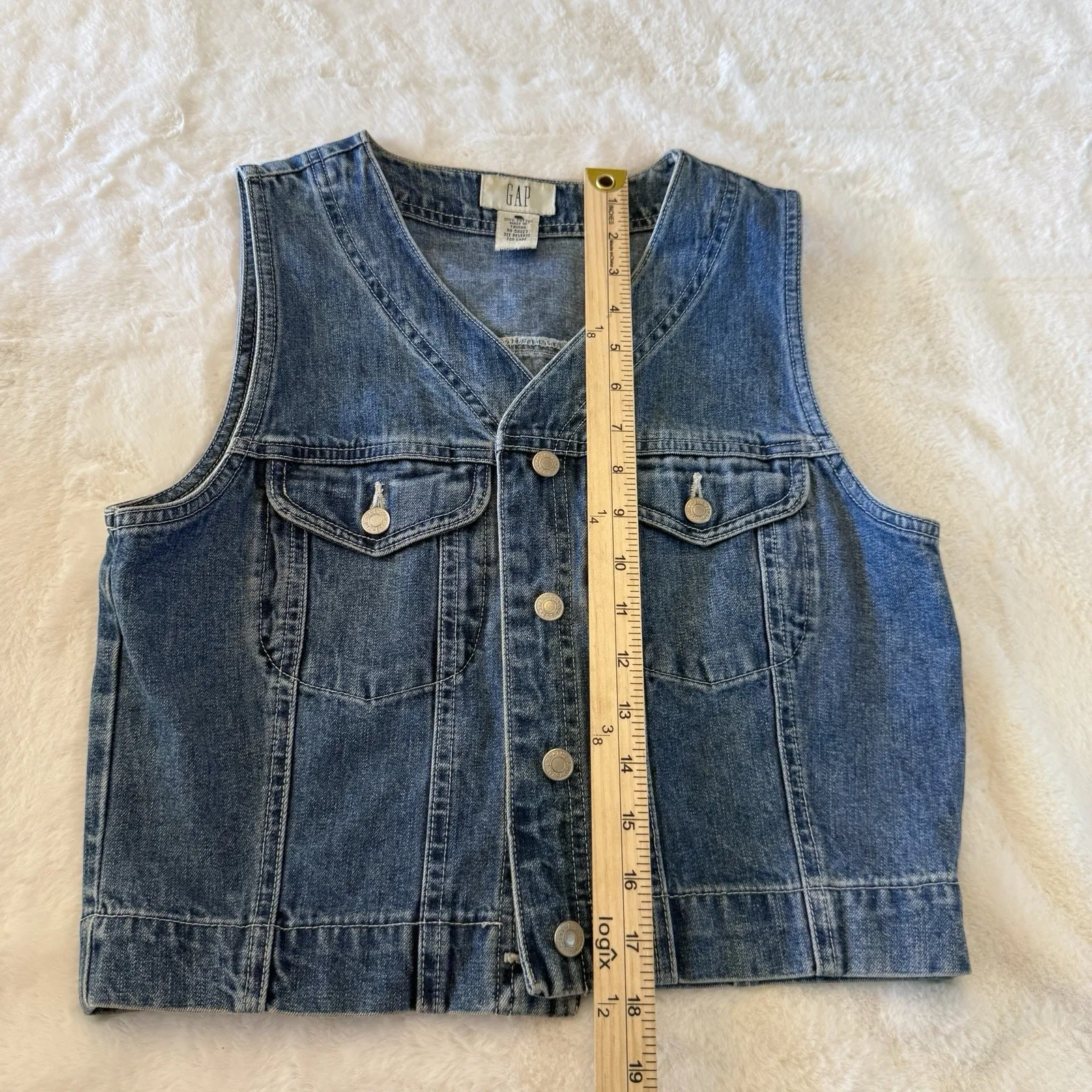 Vintage GAP Blue Denim Vest Women's Medium Cropped Jean Jacket 90s Y2K - Image 6