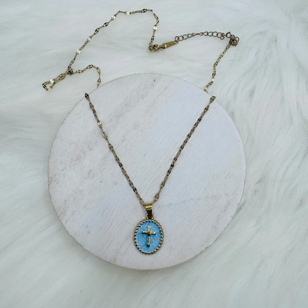 Cross Pendant Necklace Style Blue - Image 2