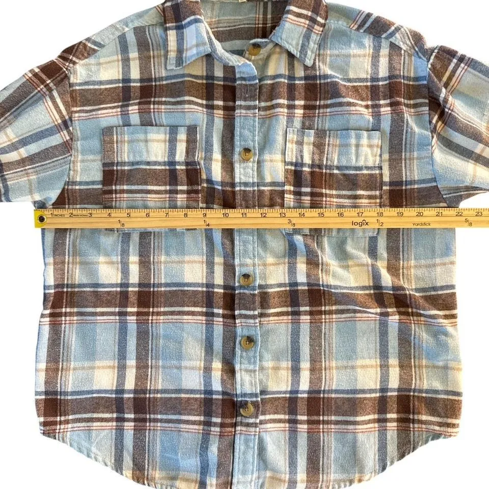 No Comment no comments blue & tan flannel shirt size Medium - Image 2