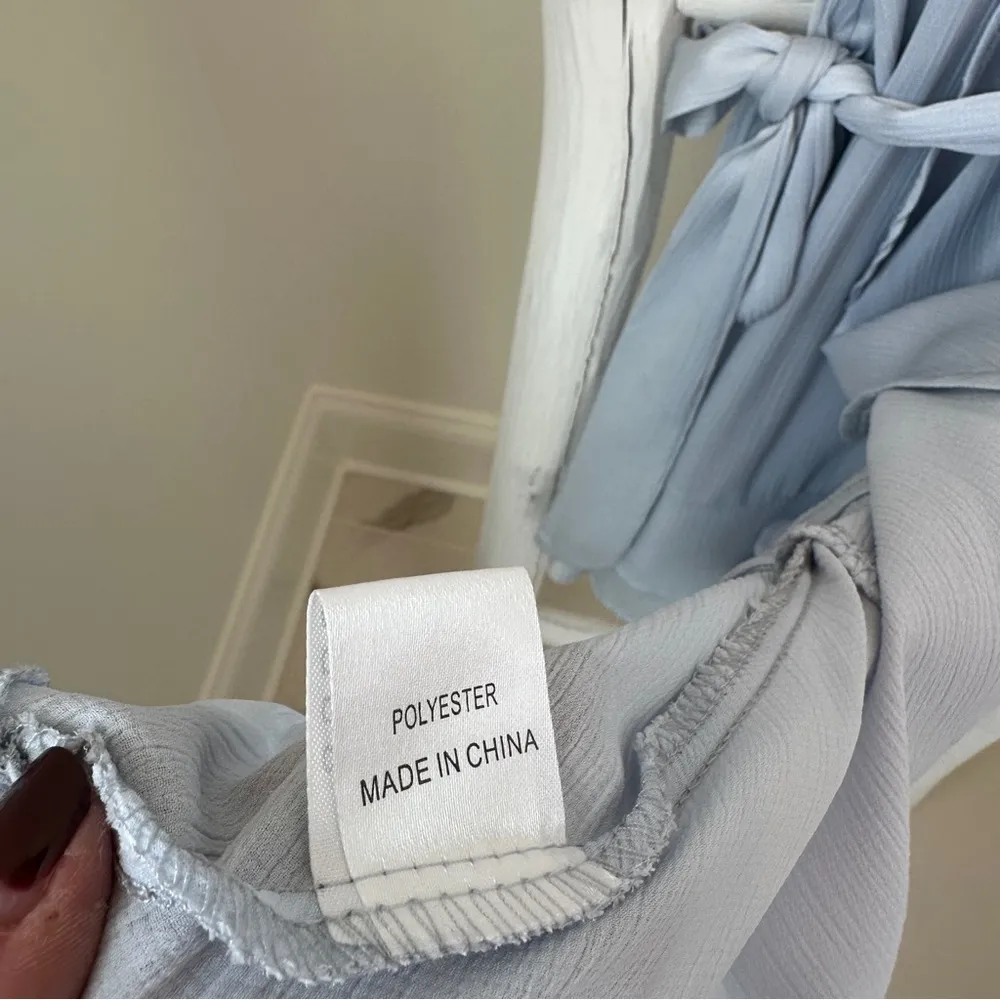 Rumor Light Blue Belted Flared Ruffle Bottom Mini Dress SZ Small - Image 11