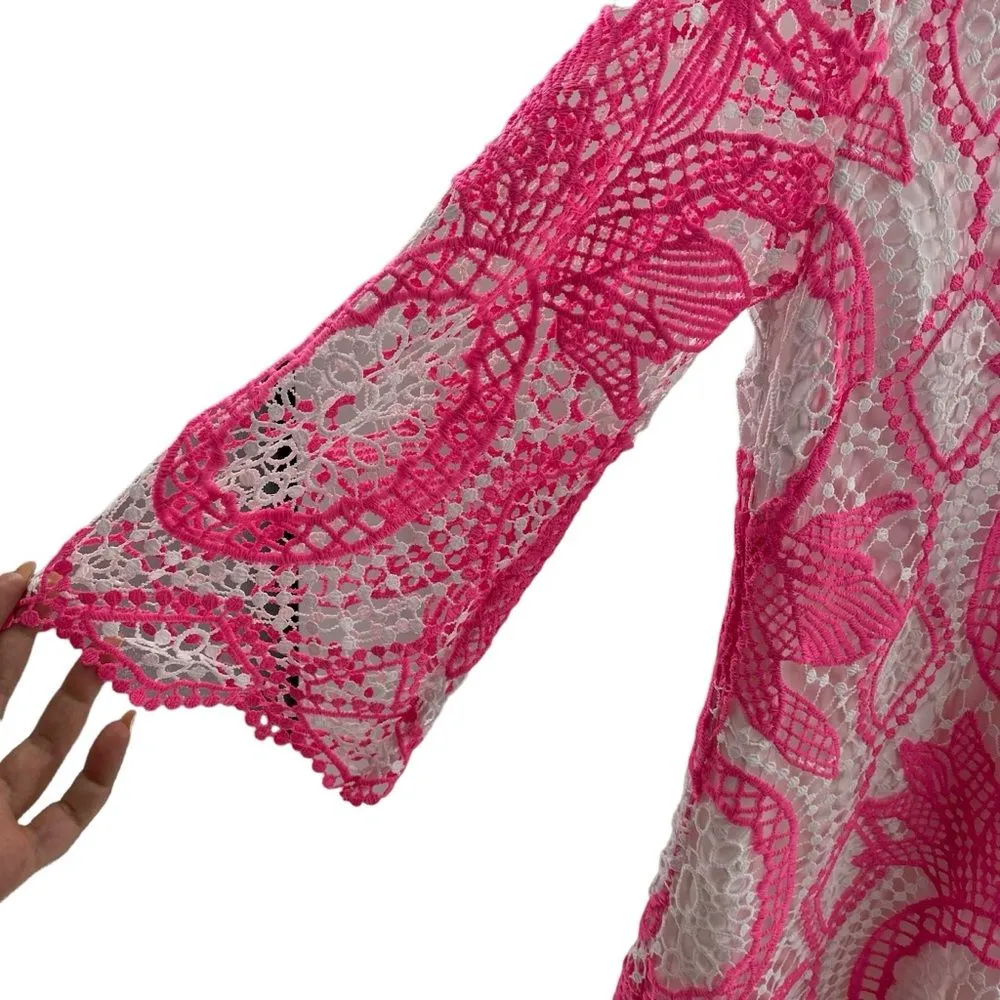 Lilly‎ Pulitzer Size 4 Lottie Romper Juice Stand Crochet Pink Tropics Preppy New - Image 12