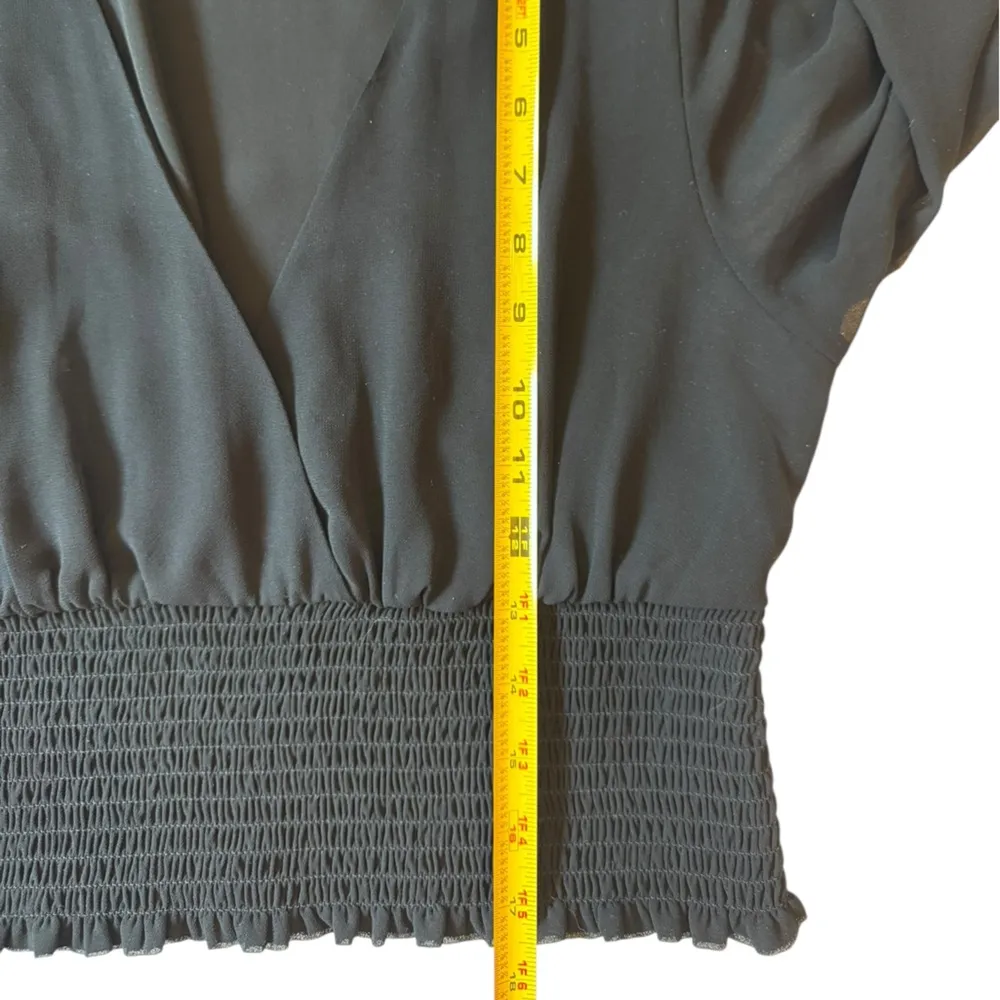 Wilfred Wistful Blouse Black Sheer Long Sleeves Smocked Surplice Size Medium EUC - Image 2