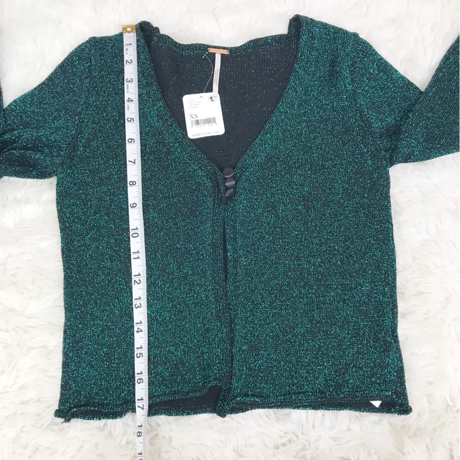 FREE PEOPLE Emmaline Metallic Green Cardigan Long Sleeve‎ Goth Dark Romantic XS - Image 15