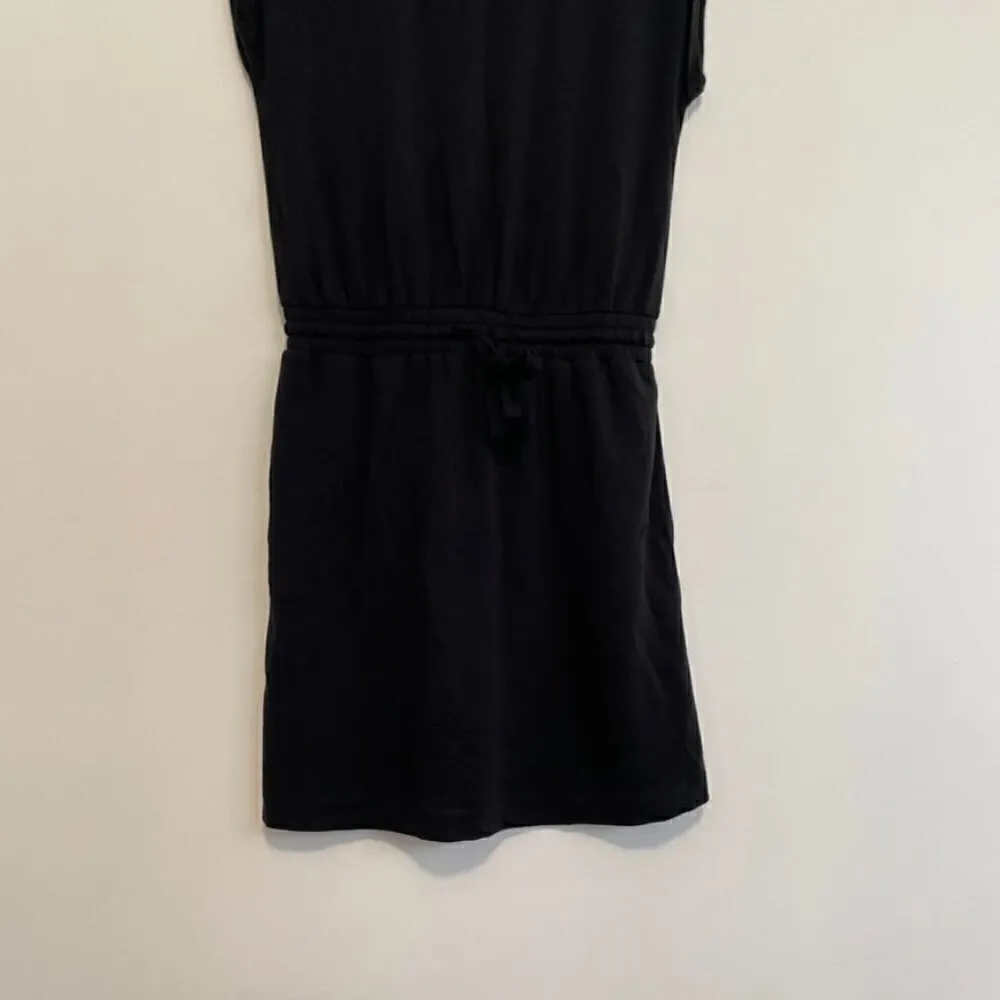 ANN TAYLOR LOFT Outlet Solid Black Cuffed Short Sleeve Drawstring Waist Dress XS - Image 6