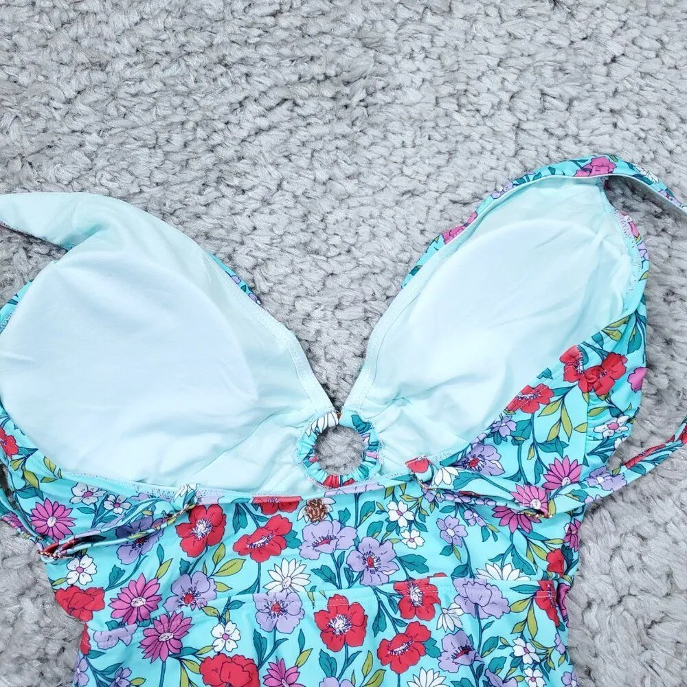 Nanette Lepore Swim Plunging Floral One Piece Swimsuit Light Blue Size 12 - Image 5