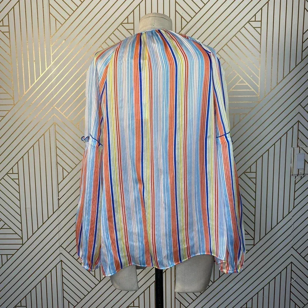 Tanya Taylor‎ Illa Silk Blouse Summer Stripe Print - Image 8