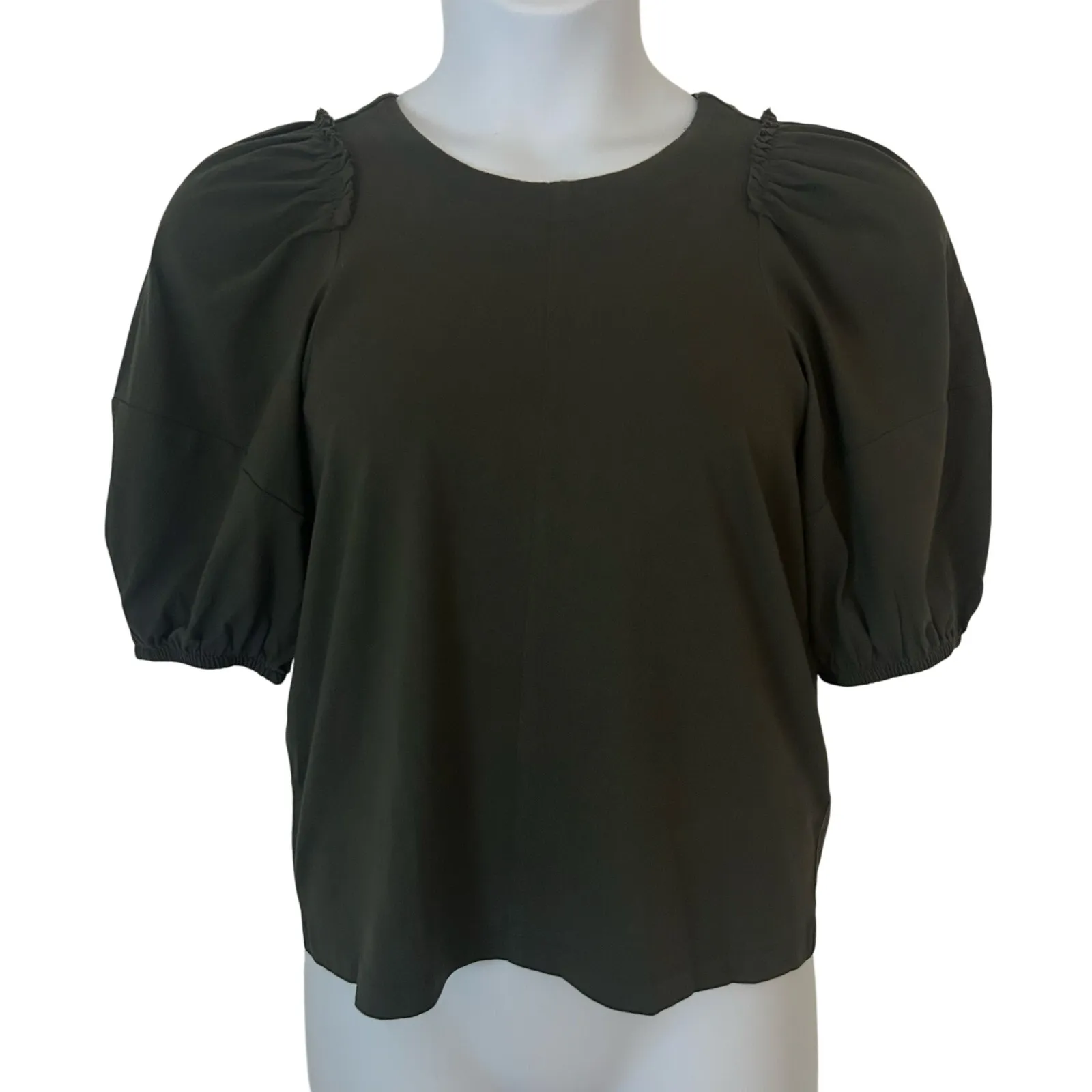 Madewell Women's Crew Neck Puff-Sleeve Relaxed Tee Dark Green XS X-Small New - Image 2