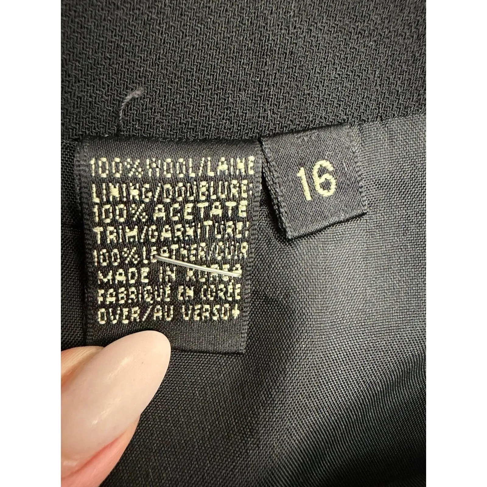 Dana Buchman Black Wool Pencil Skirt Size 16 Leather Trim Zip - Image 6