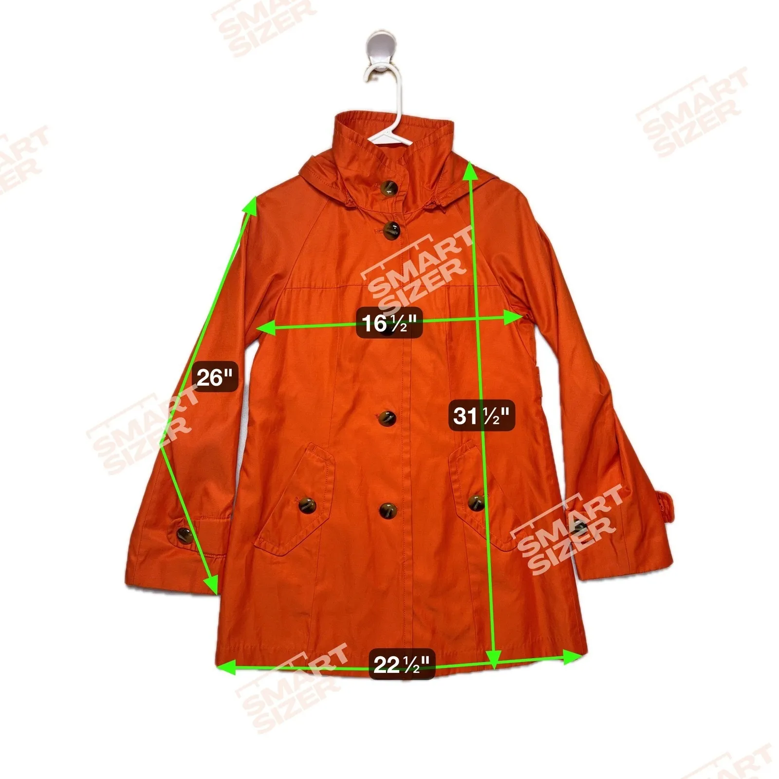 Jones New York Orange Hooded Button Front Trench Coat‎ Women's Size S - Image 7