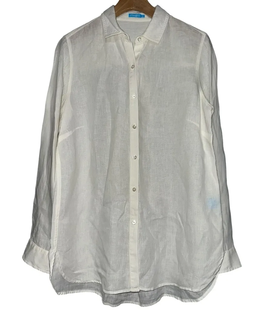 J. McLaughlin Women’s Size S White Linen Long Sleeve Button Down Oversized Shirt - Image 1