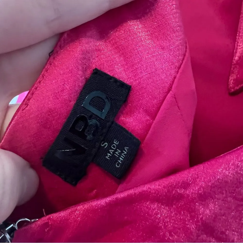 NBD Revolve Hot Pink Satin Halter Neck Mini Bodycon Dress Size Small - Image 5