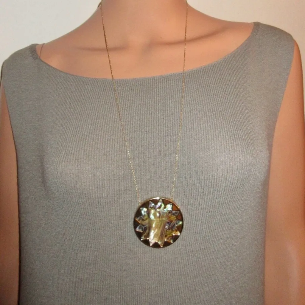 House of Harlow 1960 Gold Classics Abalone Sunburst Vtg Pendant Necklace - Image 5