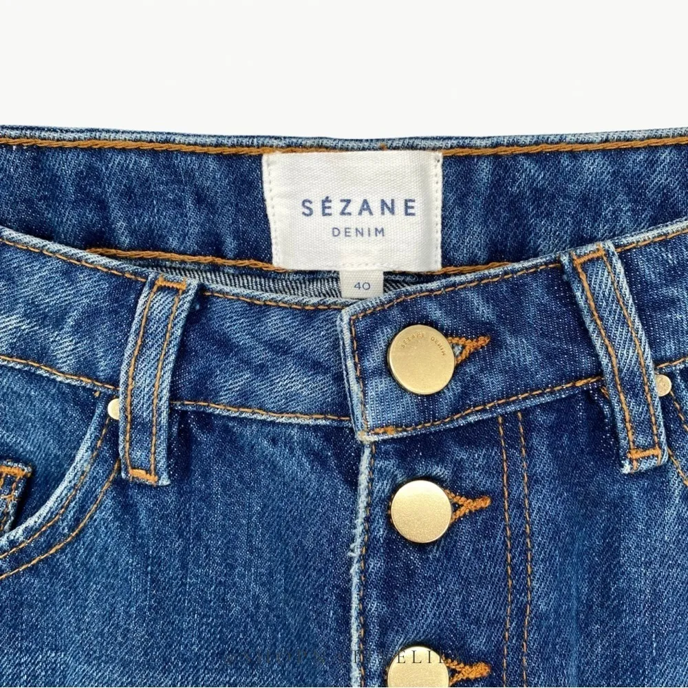 Sézane Women's High Rise Cut Off Button Denim Shorts | 40 (US 8) | Medium Wash - Image 8